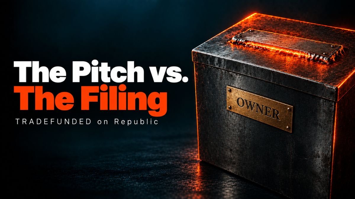 TRADEFUNDED Republic SEC filing breakdown shown as an OWNER ballot box with its voting slot welded shut